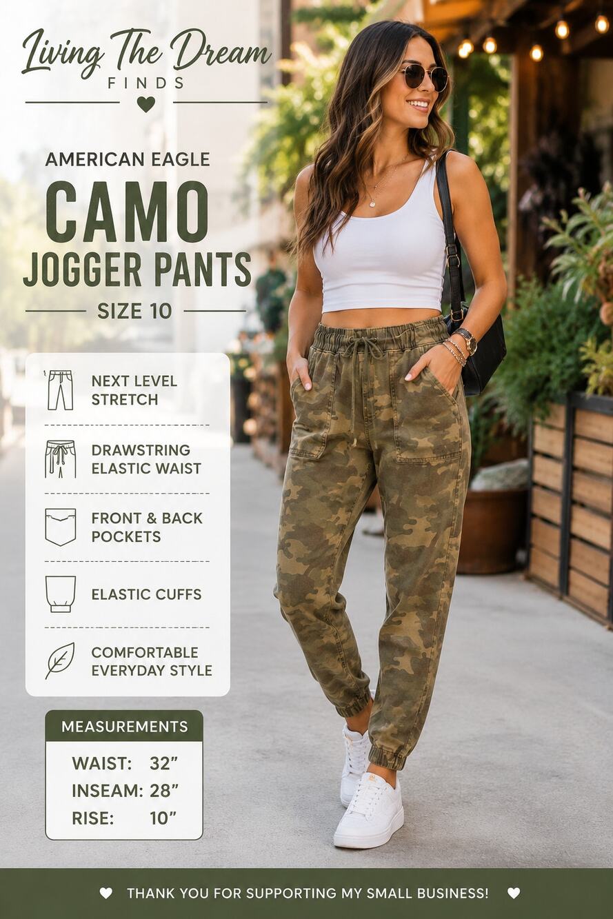 American Eagle Next Level Stretch Women’s Size 10 Camo Jogger Pants Green